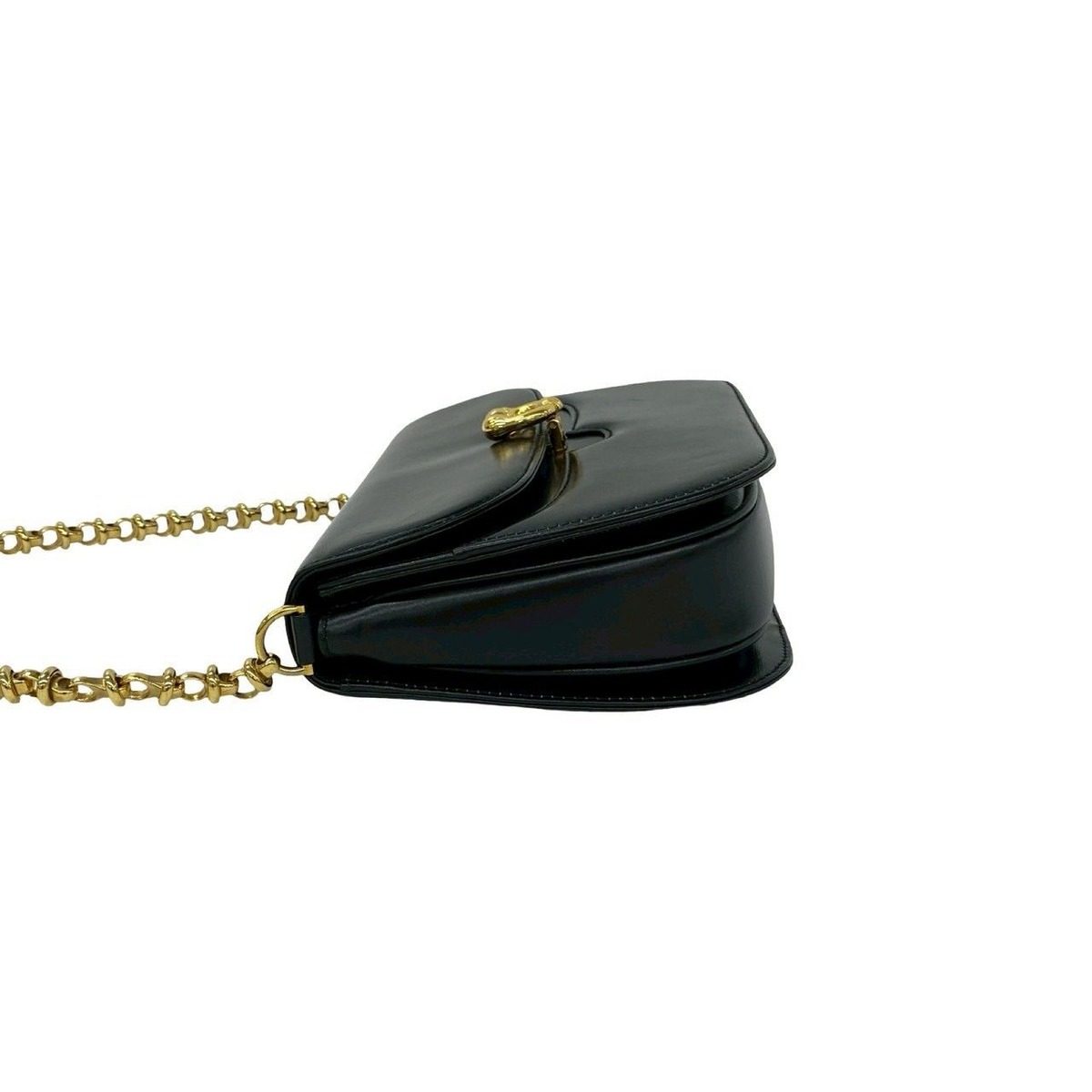 Gucci Vintage Calfskin Leather Chain Shoulder Bag Pochette Black — view 5