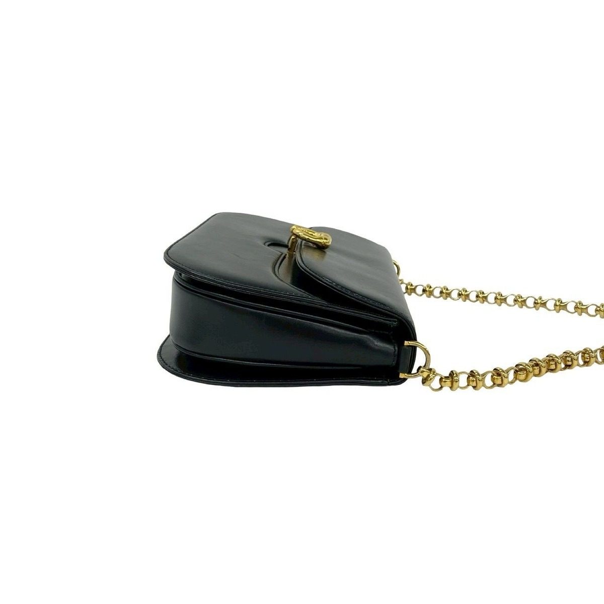 Gucci Vintage Calfskin Leather Chain Shoulder Bag Pochette Black — view 6