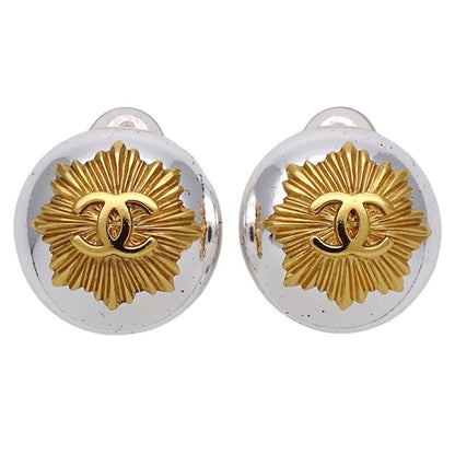 Chanel Coco Mark Metal GP Silver Gold Round Vintage