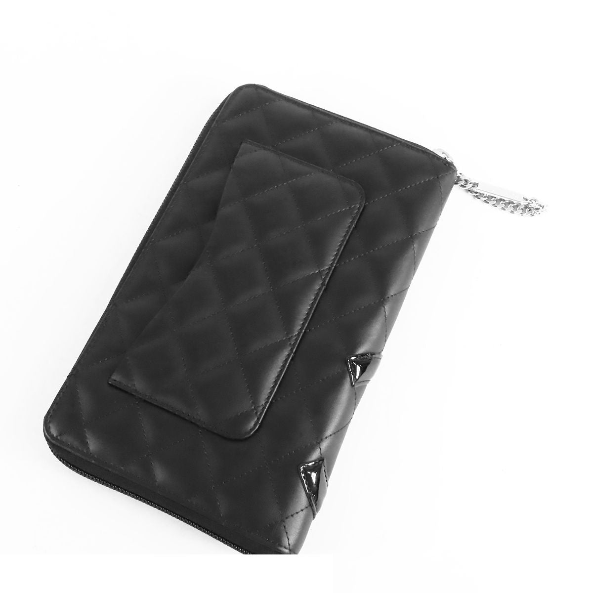 Chanel Cambon Line Zip Around Wallet Black Silver Leather — view 2