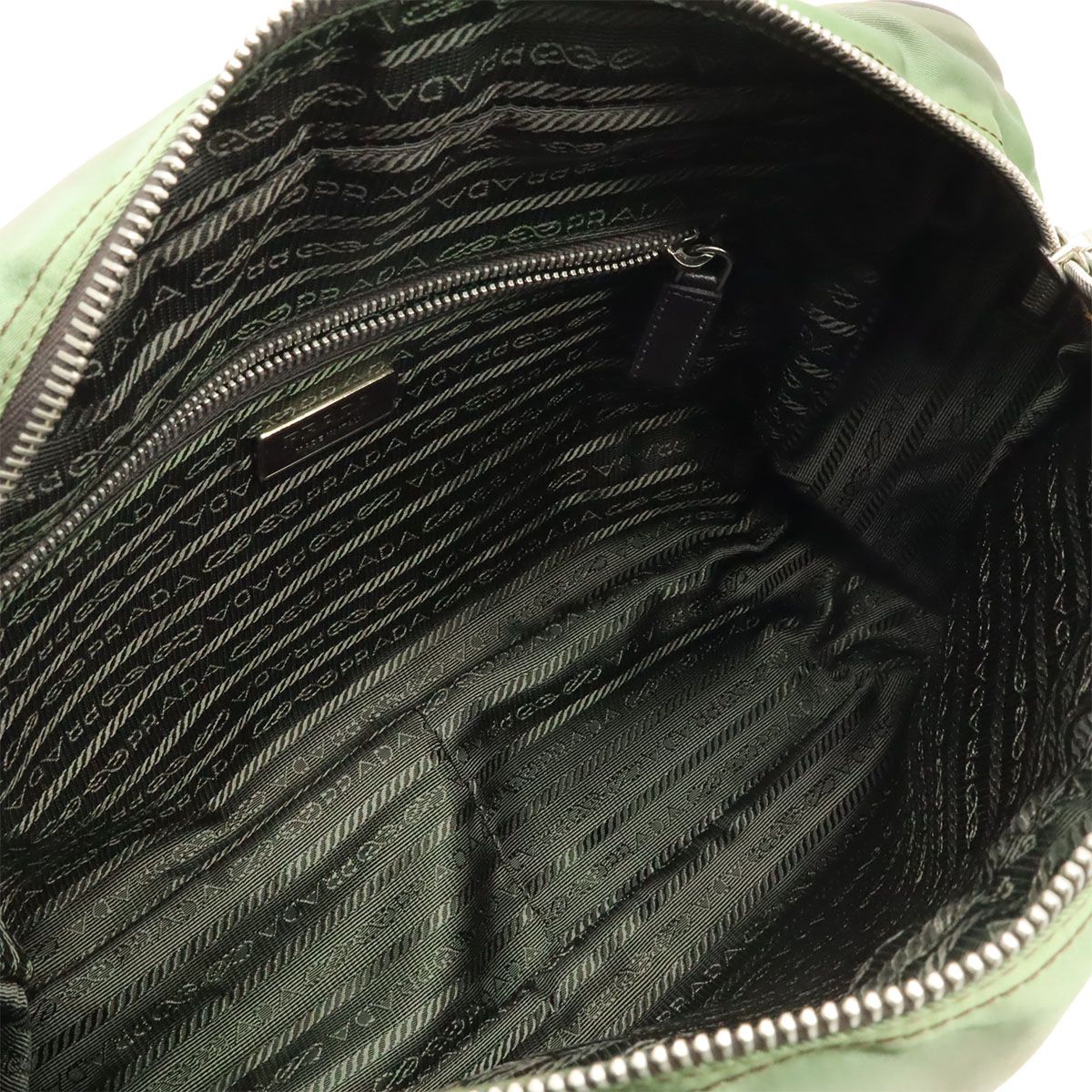 Prada Logo Jacquard Shoulder Bag Crossbody Nylon Leather FUMO Dark Gray Silver