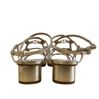 Good Christian DIOR CD Logo Leather Ankle Strap Low Heel Sandals 37 Equivalent