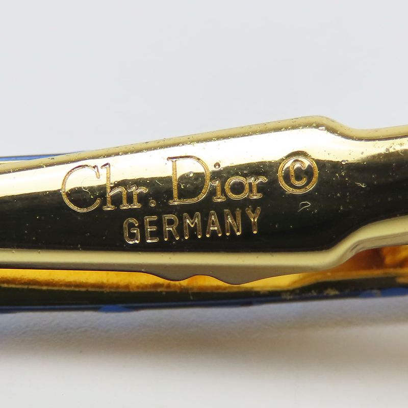 Christian Dior Tie Pin Metal Rhinestone Navy Blue Gold Hardware Plated Suit