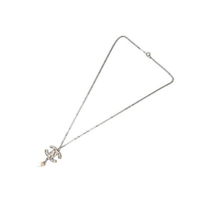 Chanel Coco Mark Rhinestone Faux Pearl Silver Rye White Gold — view 3