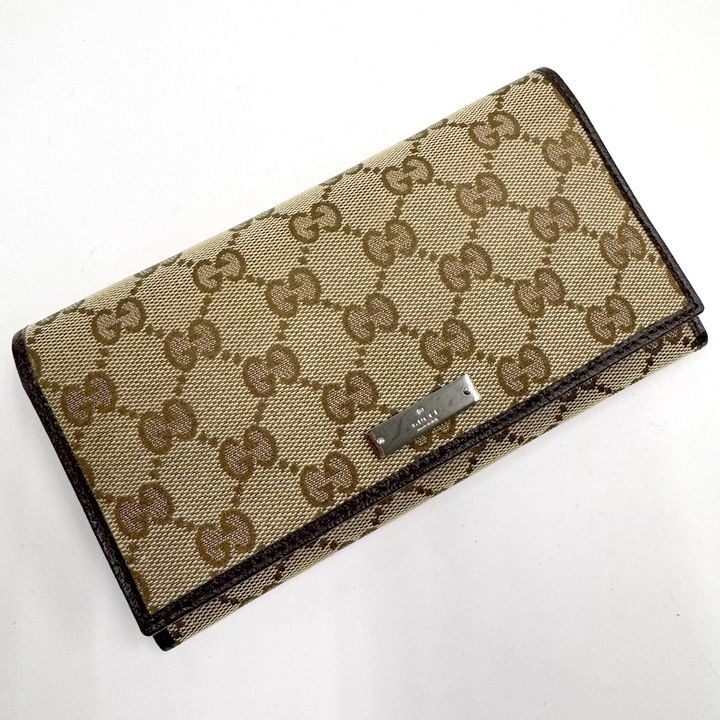 Gucci Bifold Wallet GG Canvas Leather Beige Brown