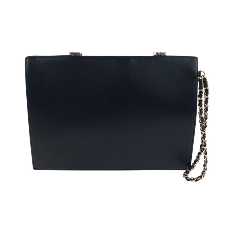 Chanel Coco Mark White Black Gold Hardware Lambskin Clutch Bag Second Bag