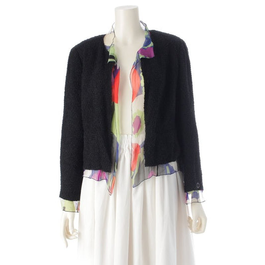 Chanel 00T Wool Blend Tweed Collarless Jacket Outerwear P15418 Black And