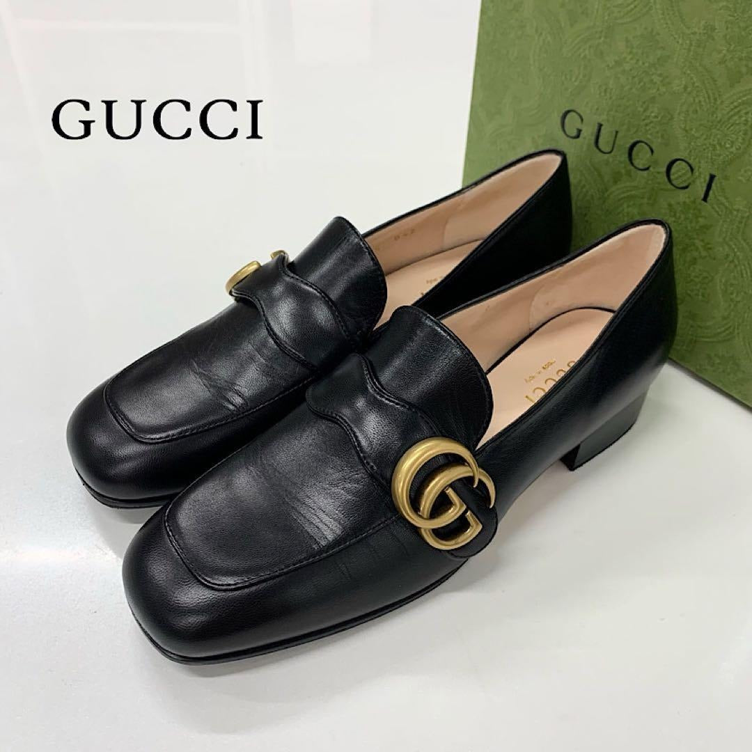 Gucci Leather Double G GG Marmont Loafers Black