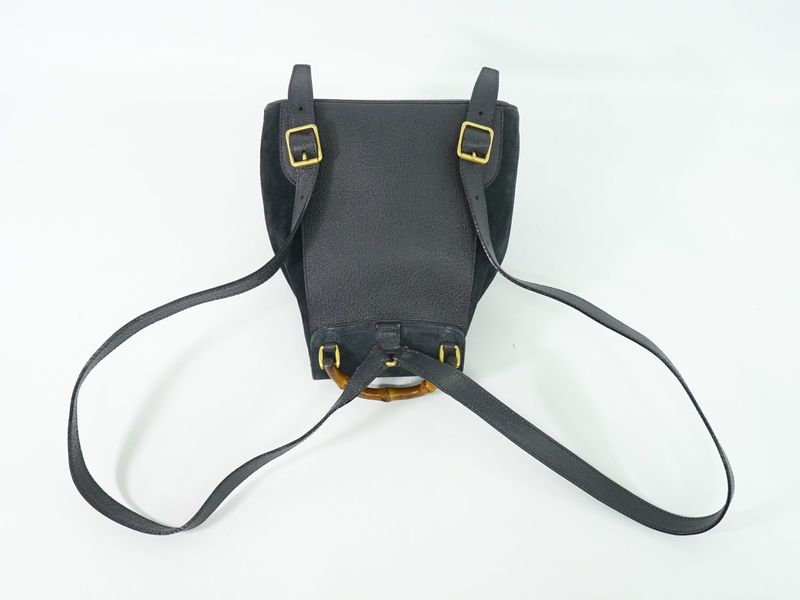 Authentic Gucci Bamboo Backpack Sac Backpack Suede Leather Navy Bamboo Bag