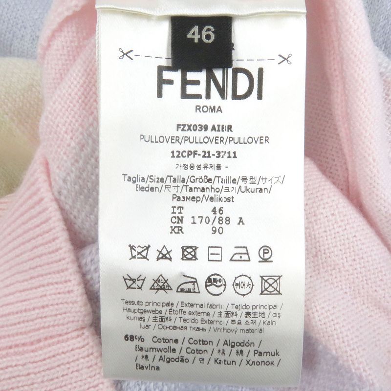 Fendi Fzx039 FF Logo Zucca Long Sleeve Knit Sweater Pinkish Multicolor 46 Made