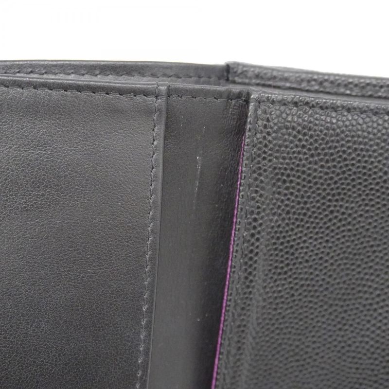 Chanel Trifold Wallet Matelasse Caviar Skin Black Gold Hardware Women