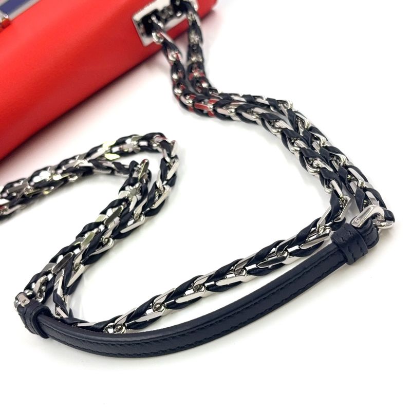 Fendi Baguette Chain Shoulder Leather Orange Brown And Black Shoulder Bag Silver