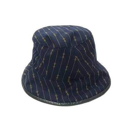 Gucci Hat Horsebit Reversible Bucket Navy And Beige Wool Cotton — view 3