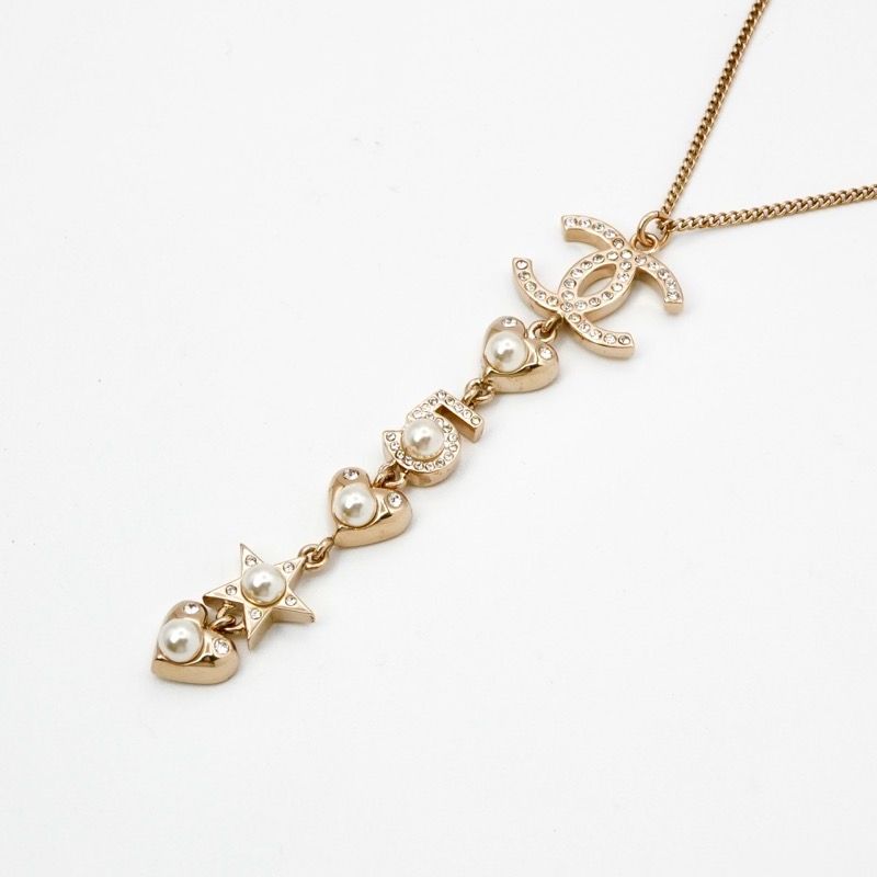 Chanel Necklace Pendant Choker Gold Coco Mark Pearl Rhinestone Heart Star
