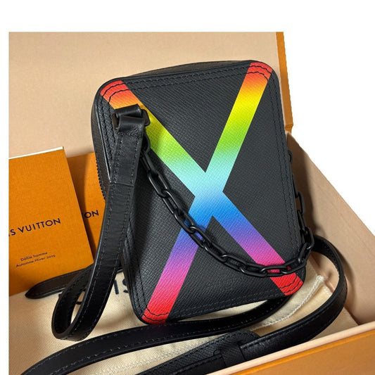 Louis Vuitton Taiga Danube Messenger Bag Pochette Black Rainbow