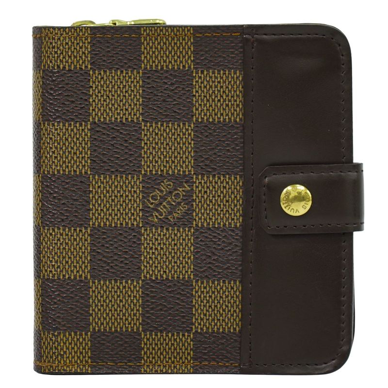 Authentic Louis Vuitton LV Compact Zip Damier Ebène Fold Wallet Brown N61668