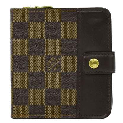 Authentic Louis Vuitton LV Compact Zip Damier Ebène Fold Wallet Brown N61668