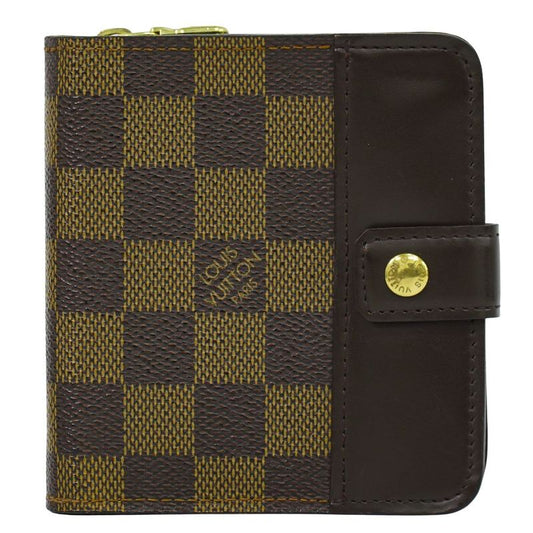 Authentic Louis Vuitton LV Compact Zip Damier Ebène Fold Wallet Brown N61668
