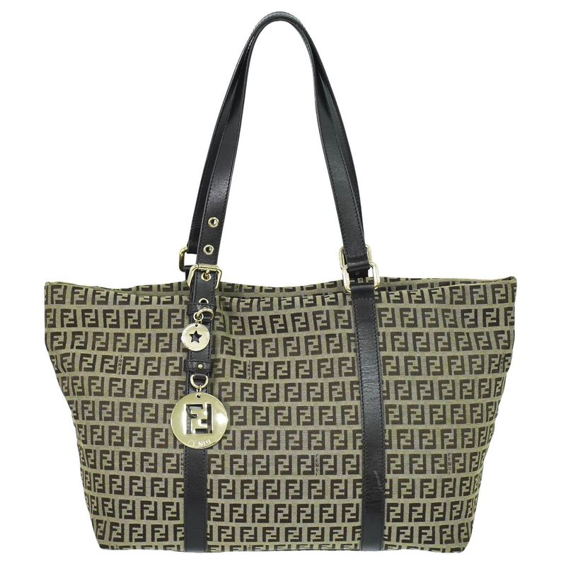 Authentic Fendi Zucchino Shoulder Bag Tote Canvas Beige Brown 8bh215 Zucchino