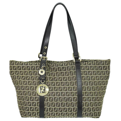 Authentic Fendi Zucchino Shoulder Bag Tote Canvas Beige Brown 8bh215 Zucchino