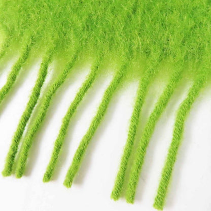 LOEWE Mohair Wool Anagram Leather Patch Fringed Scarf Green Made In Spain