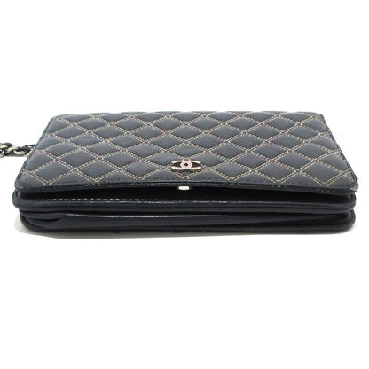 Chanel Wallet Matelasse /double Stitched Dark Navy And Pink Silver Hardware /