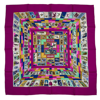 Hermes Scarf Silk Carre 90 Correspondanc Horse Pattern Purple