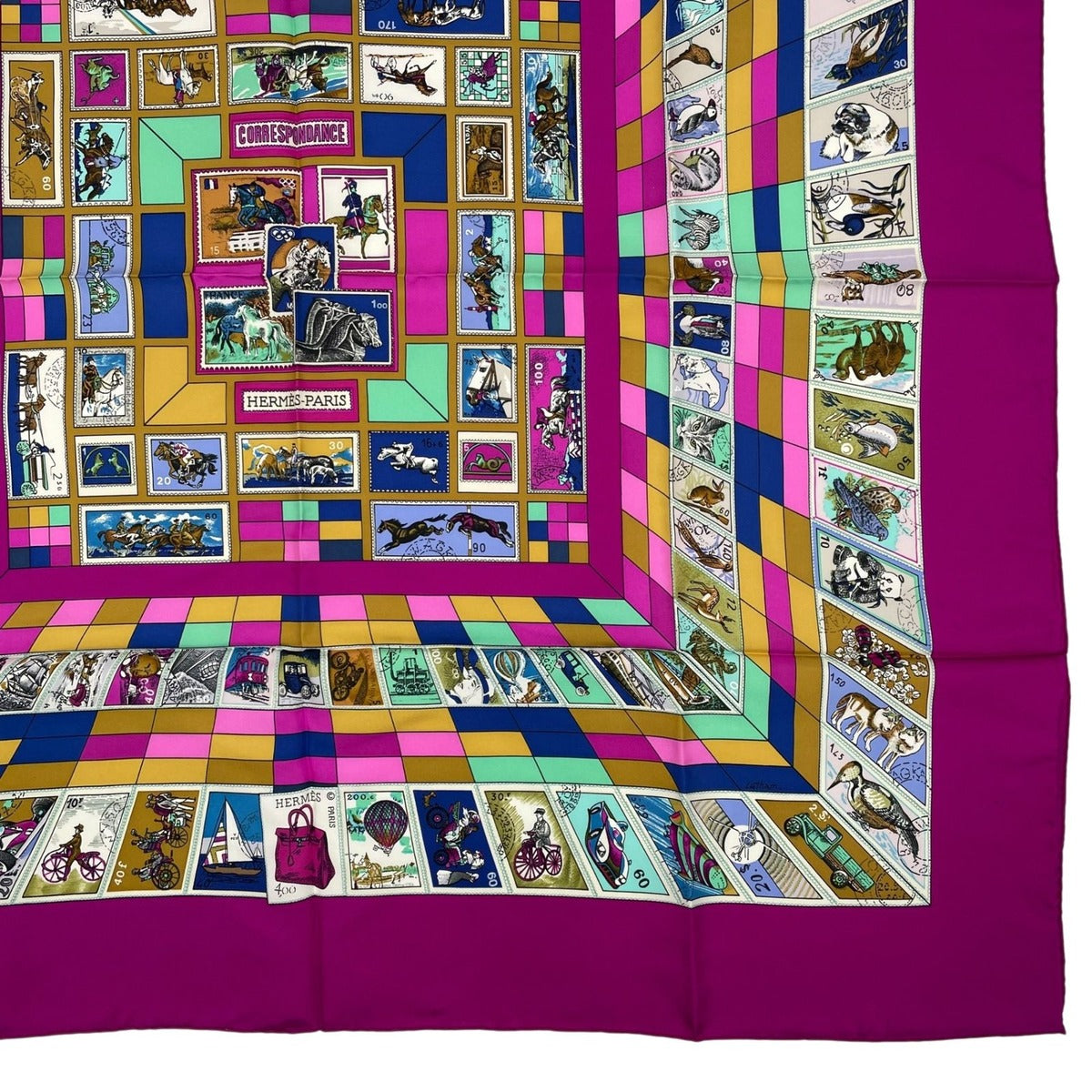 Hermes Scarf Silk Carre 90 Correspondanc Horse Pattern Purple — view 5