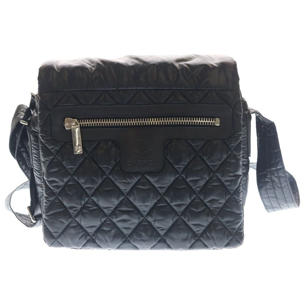 Chanel CC Logo Quilted Nylon Shoulder Bag Black