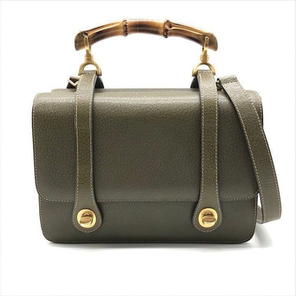 Gucci Geki Bamboo Double Face 2-Way Bag Crossbody Khaki Leather