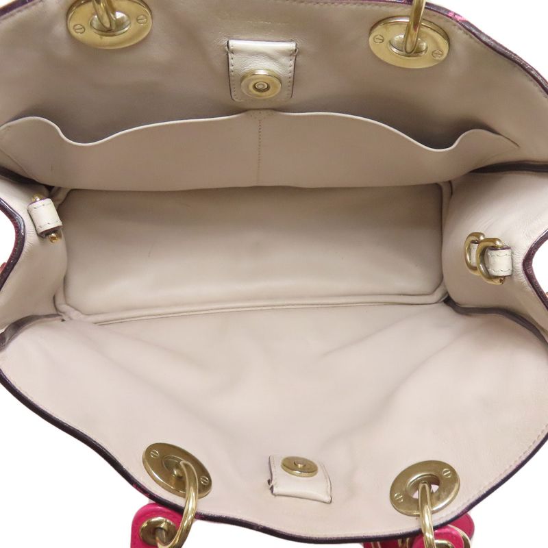 Christian DIOR Lady Dior 2WAY Handbag Calf Women Pink Leather Strap Crossbody
