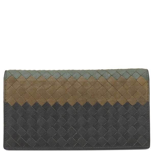 Bottega Veneta Long Wallet Intrecciato Leather Black Brown Khaki