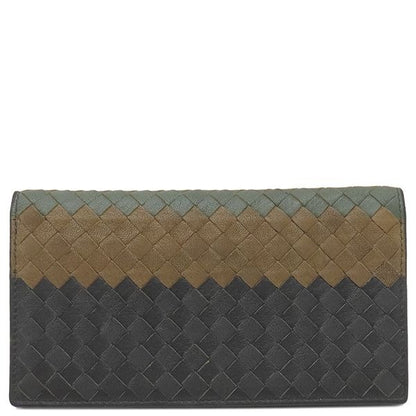 Bottega Veneta Long Wallet Intrecciato Leather Black Brown Khaki