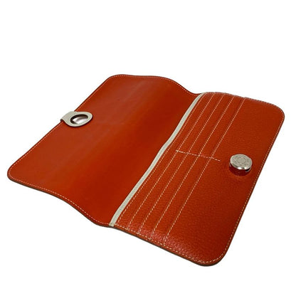 Hermes Bifold Wallet Dogon Long Sanguine And Pearl Gray Silver Hardware