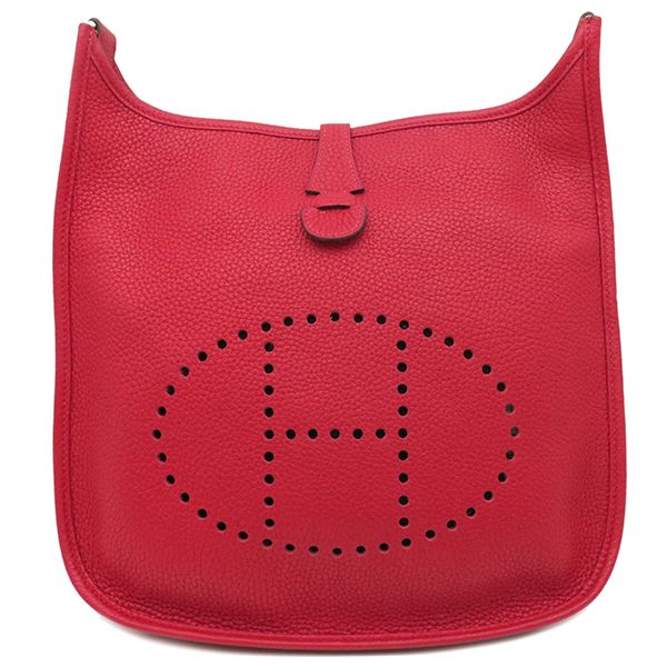 Hermes Shoulder Bag Evelyn 3 PM Taurillon Clemence Rouge Cazac Silver Hardware