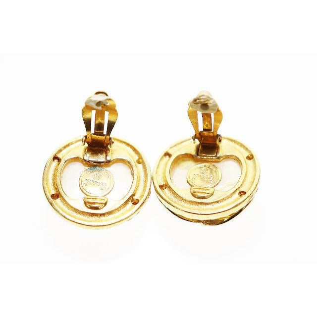 Chanel Vintage Faux Pearl CC Logo Earrings Gold Aa — view 5