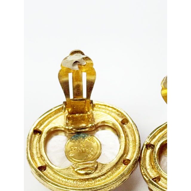 Chanel Vintage Faux Pearl CC Logo Earrings Gold Aa — view 8