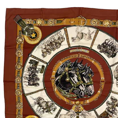 Hermes Scarf Silk Carre 90 Chevaux de Trait Brown — view 2