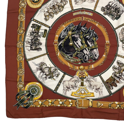 Hermes Scarf Silk Carre 90 Chevaux de Trait Brown — view 4