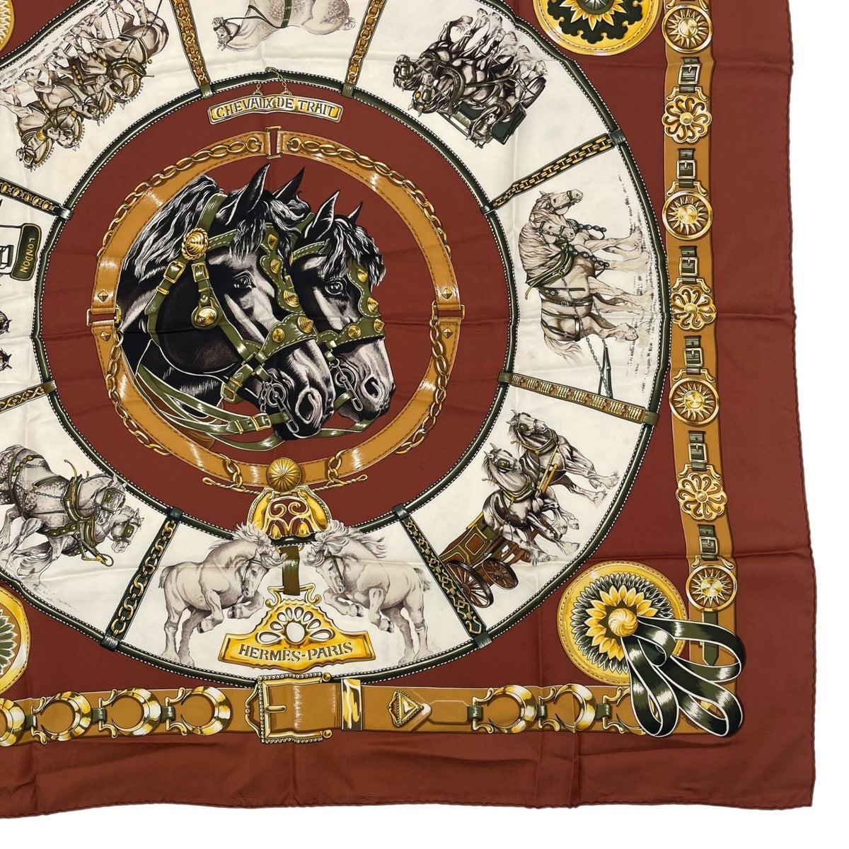 Hermes Scarf Silk Carre 90 Chevaux de Trait Brown — view 5
