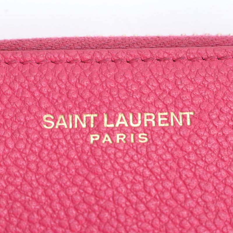 Saint Laurent Paris YSL Leather Coin Case Coin Purse Compact Wallet Round