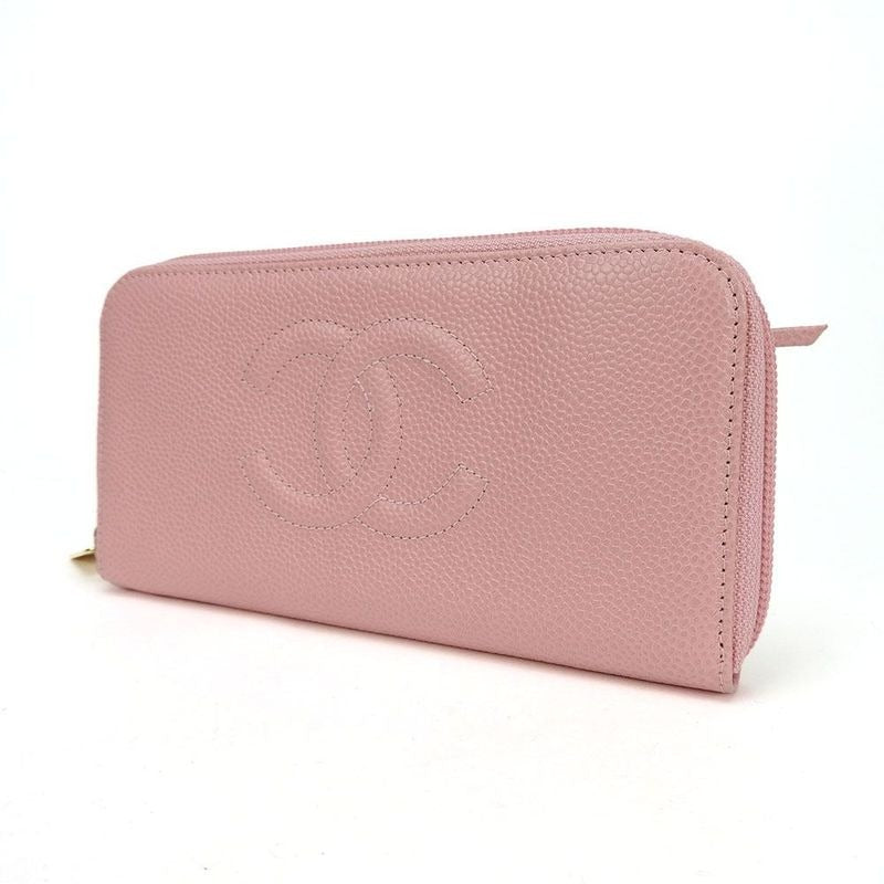 Chanel Round Zipper Long Wallet Caviar Leather 9 th Coco Mark