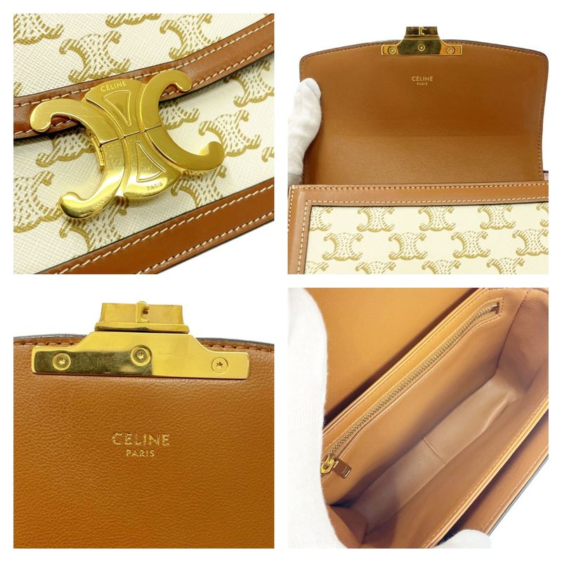 Celine Calf Triomphe Canvas Teen Shoulder Bag White 408594 Shoulder Bag