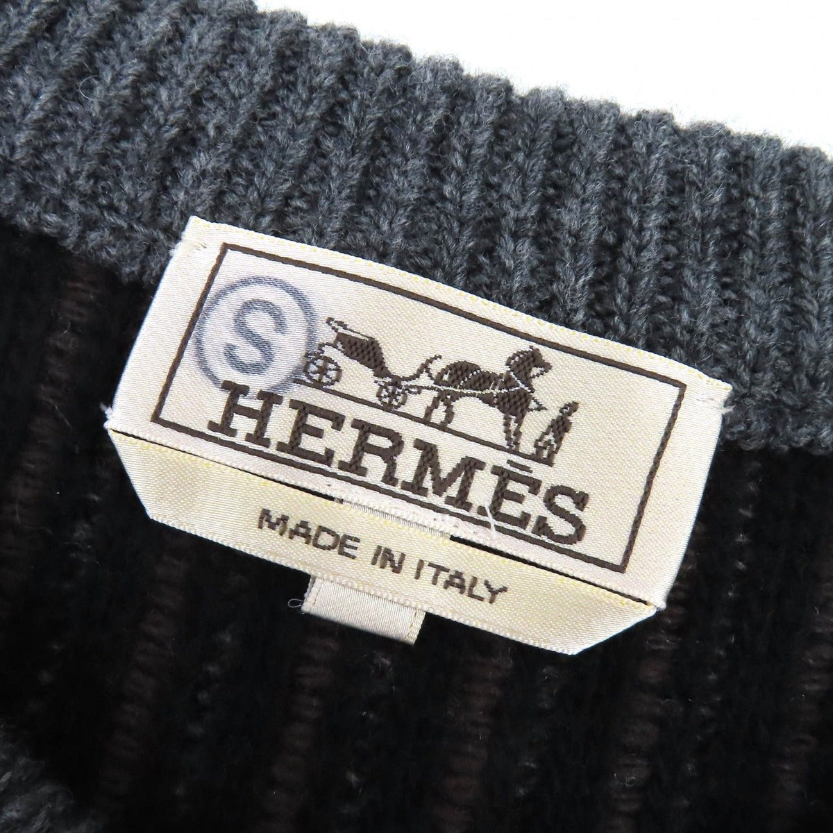 Hermes Wool Cashmere Striped Long Sleeve Knit Sweater Gray Brown Black M Made — view 4