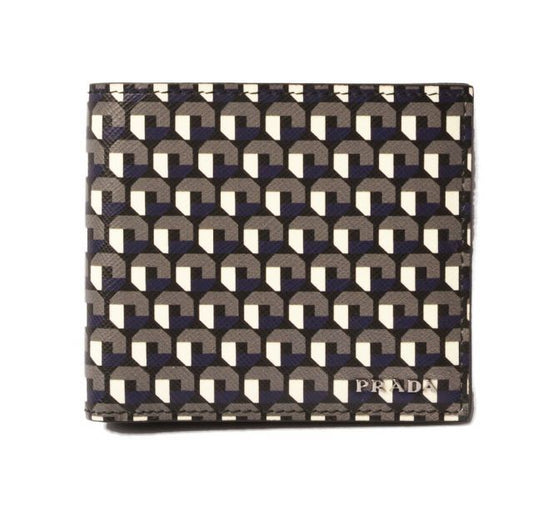 Prada Fold Wallet For Men 2mo513 Saffiano FUMO Gray Blue Outlet Unused