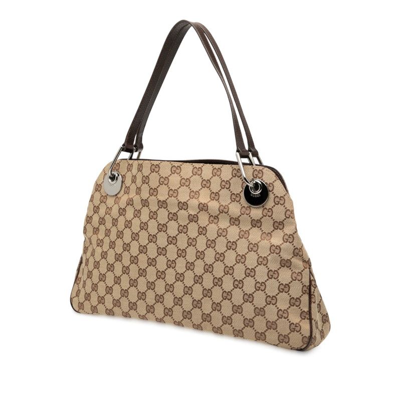 Gucci GG Canvas Tote Bag One Shoulder Bag 121023 Beige Brown Canvas Leather
