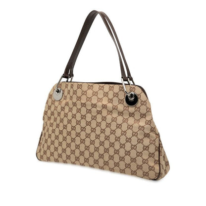 Gucci GG Canvas Tote Bag One Shoulder Bag 121023 Beige Brown Canvas Leather
