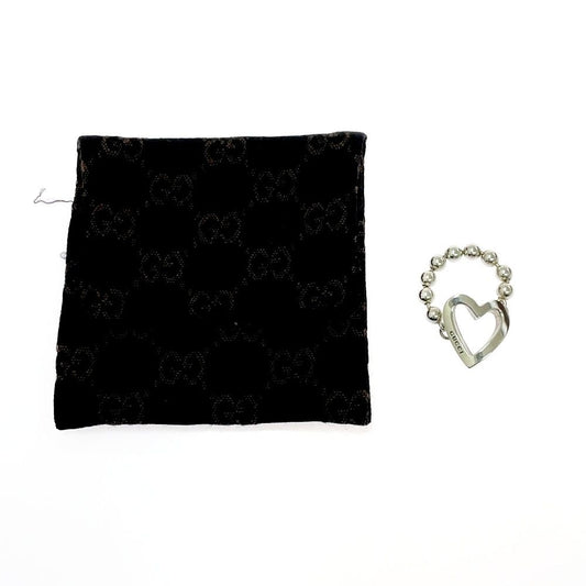 Gucci Silver Heart Ball Chain Ring 925 Engraved