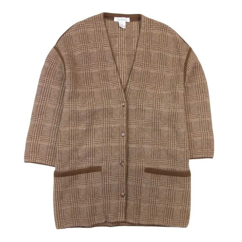 Max Mara White Tag Glen Plaid Angora Blend Long Cardigan Knit Coat S Beige