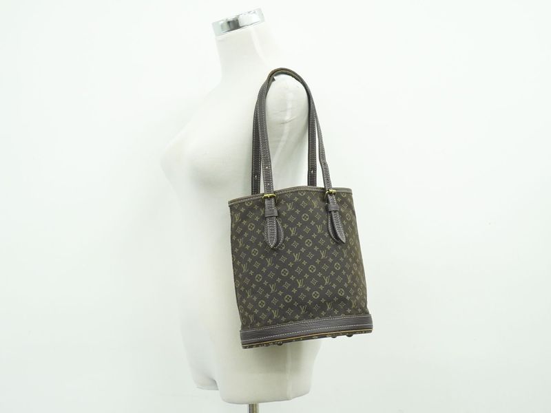 Authentic Louis Vuitton LV Bucket PM Monogram Mini Lin Shoulder Bag Tote Bag